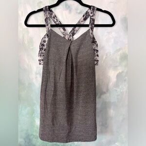 lululemon athletica LULULEMON black/grey floral bra built-in tank